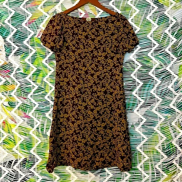 Eva Franco | Dresses | 20 Eva Franco 2 Anthropologie Brown Gold Retro 70s  Flower Pattern Print Dress | Poshmark